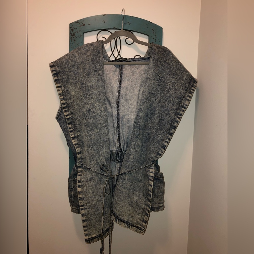 AQ Women's Acid Wash Denim Retro Jean Vest sz xl